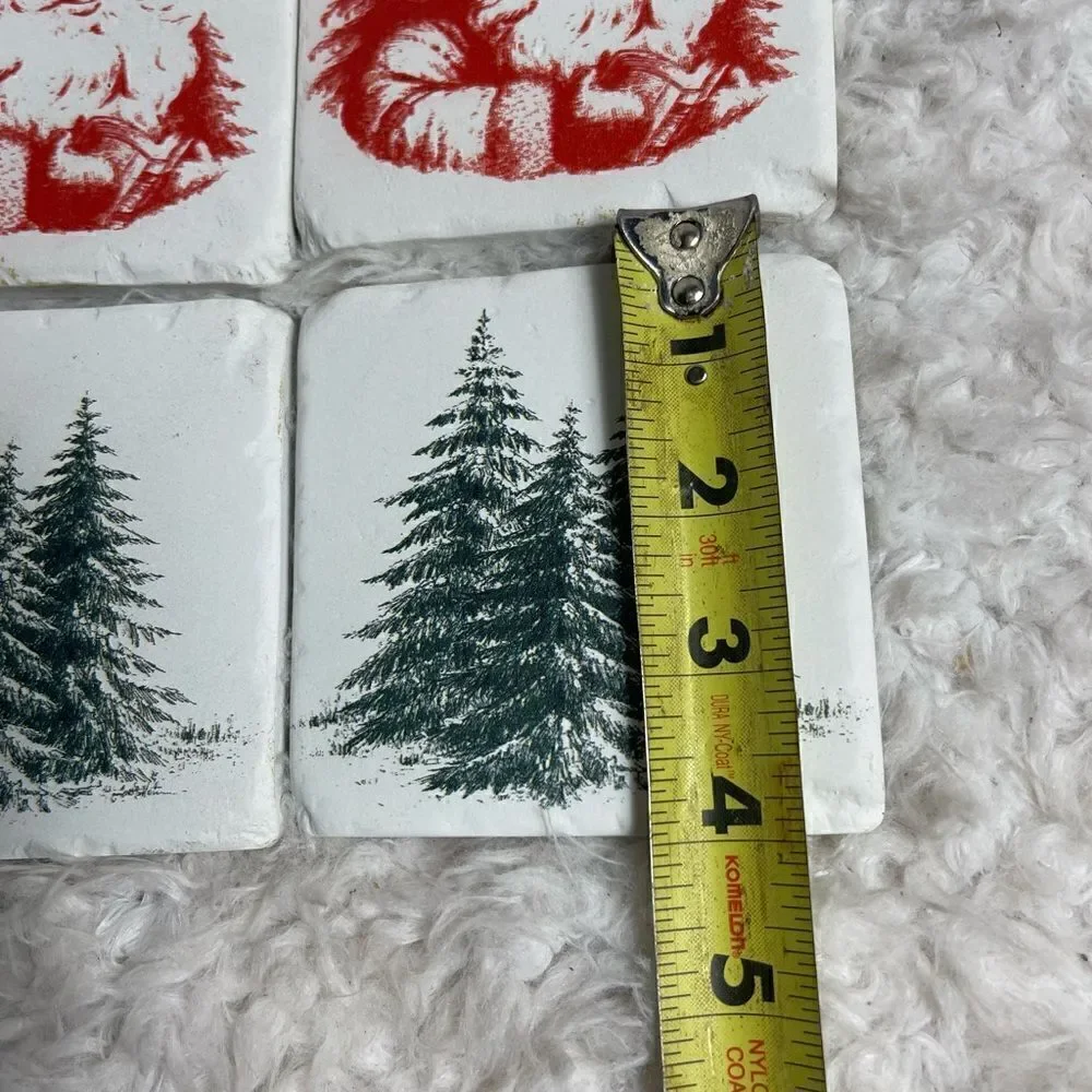 Set of four Red Santa and Ever green tree Stone coasters